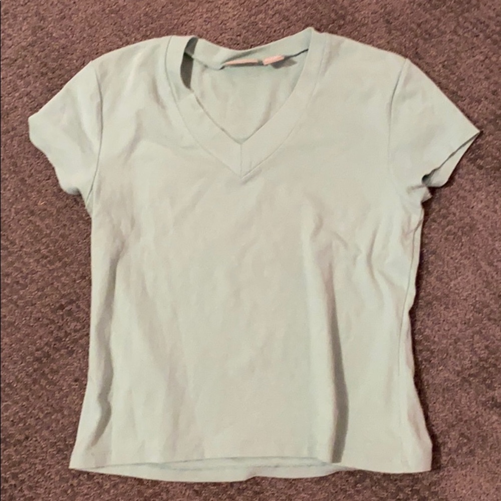 short sleeve blue v neck shirt